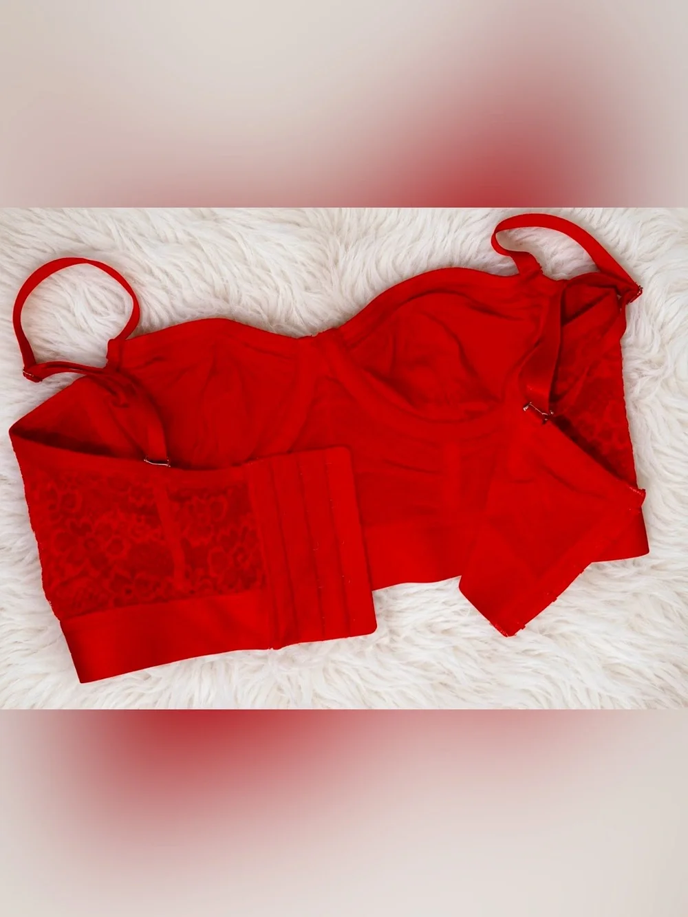 Parade Red Lace Corset Bra Bustier XS Sheer Mesh Floral Lingerie - Underwire